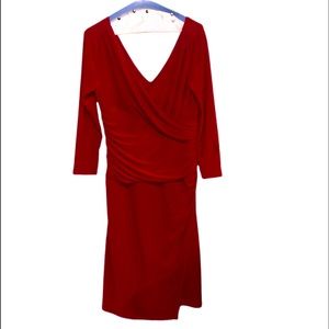Gathered at the waist flattering v neck red dress